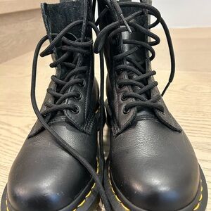 Dr. Martens Black Leather Boots with Yellow Stitching